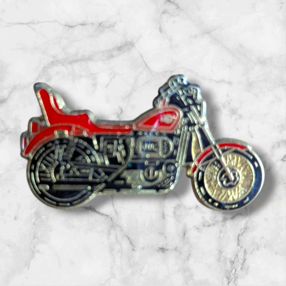 Vintage Enamel Hat Lapel Pin Red Harley Davidson Motorcycle